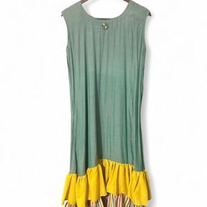 Green and yellow earthy hippie tank dress with ruffle hem xxl‎